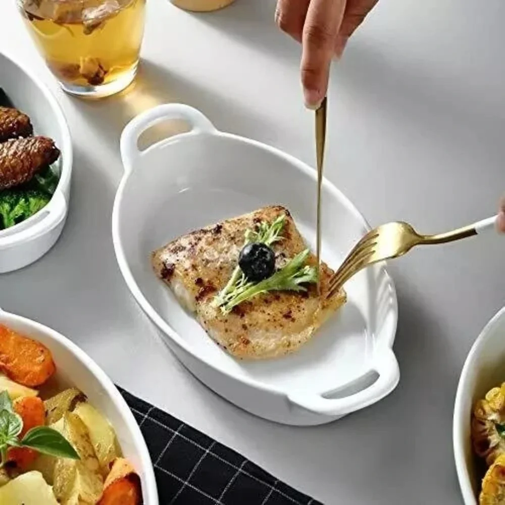 Bruntmor Oval Au Gratin Baking Dishes Set of 4 8x5 Ceramic Lasagna Pan White NEW